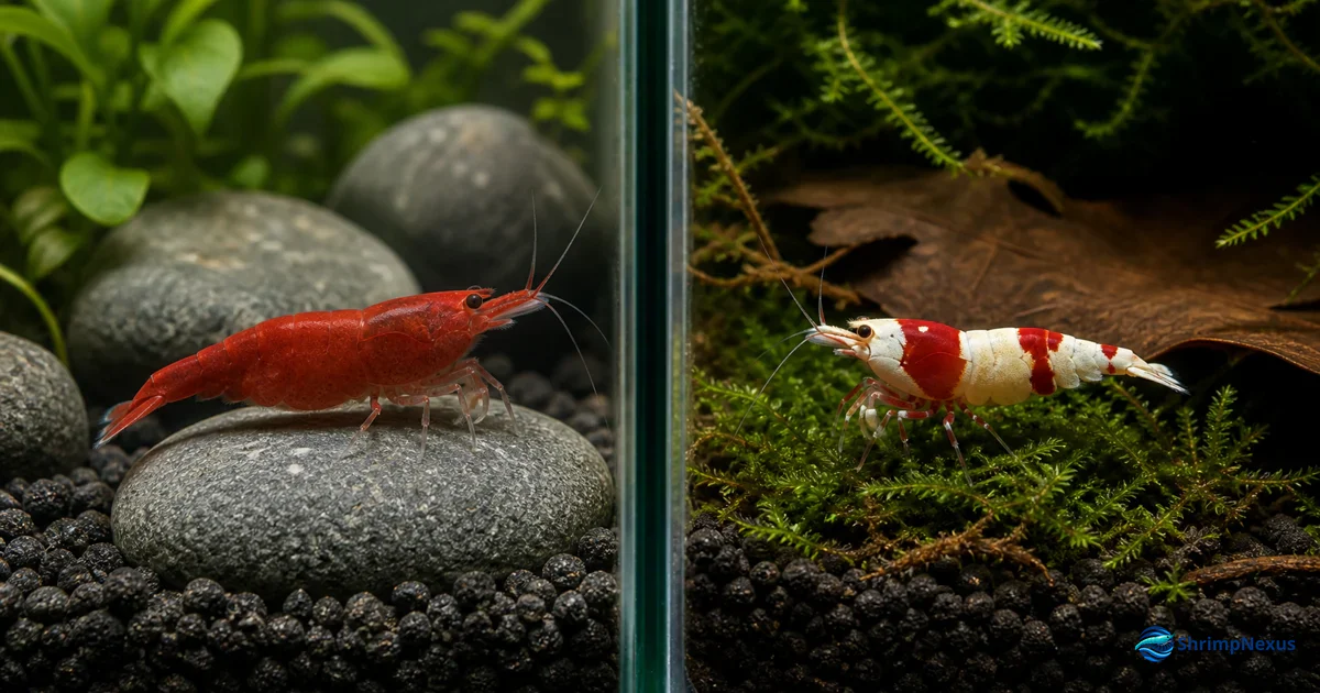 Neocaridina Red Cherry e Caridina Crystal Red em dois aquários separados